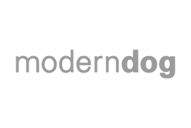 Gray 'moderndog' logo on a white background